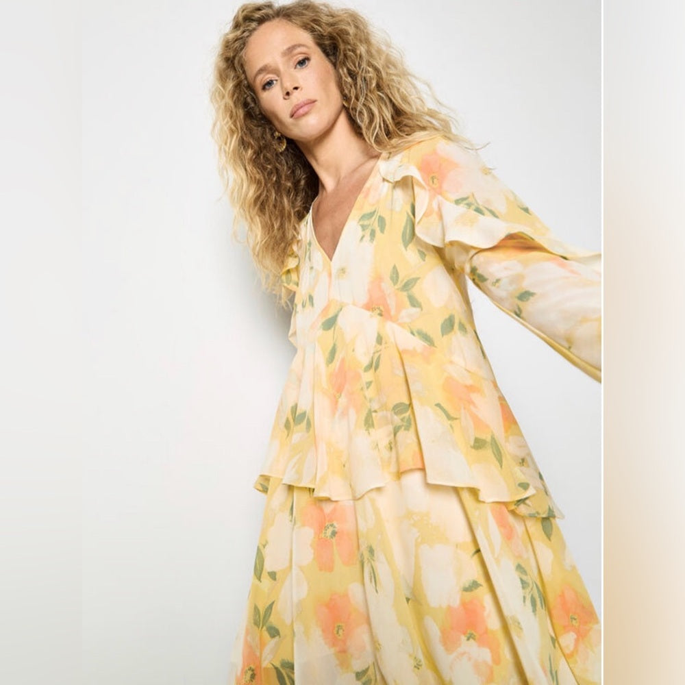 APRICOT 🍑 - Floral Chiffon Ruffle Dress