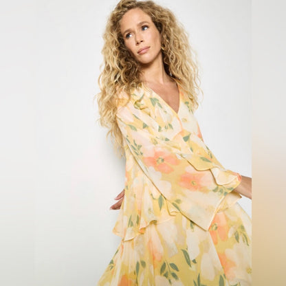 APRICOT 🍑 - Floral Chiffon Ruffle Dress