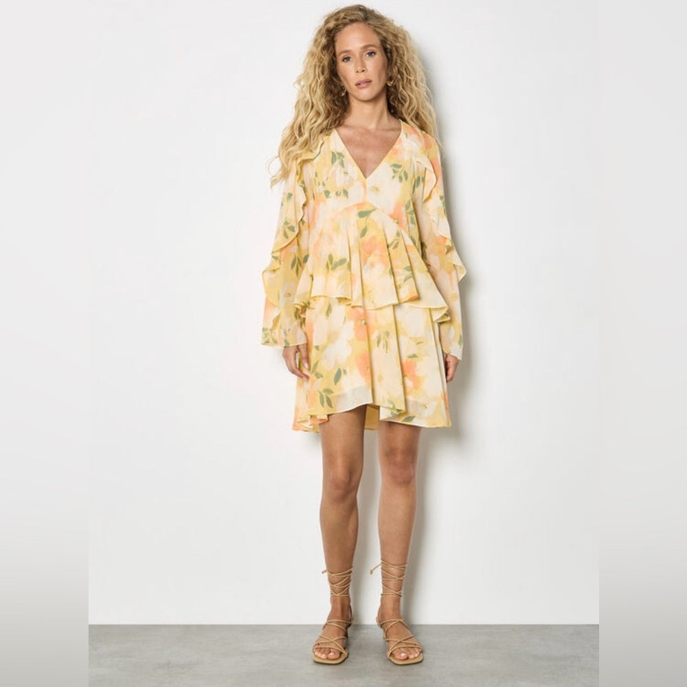 APRICOT 🍑 - Floral Chiffon Ruffle Dress