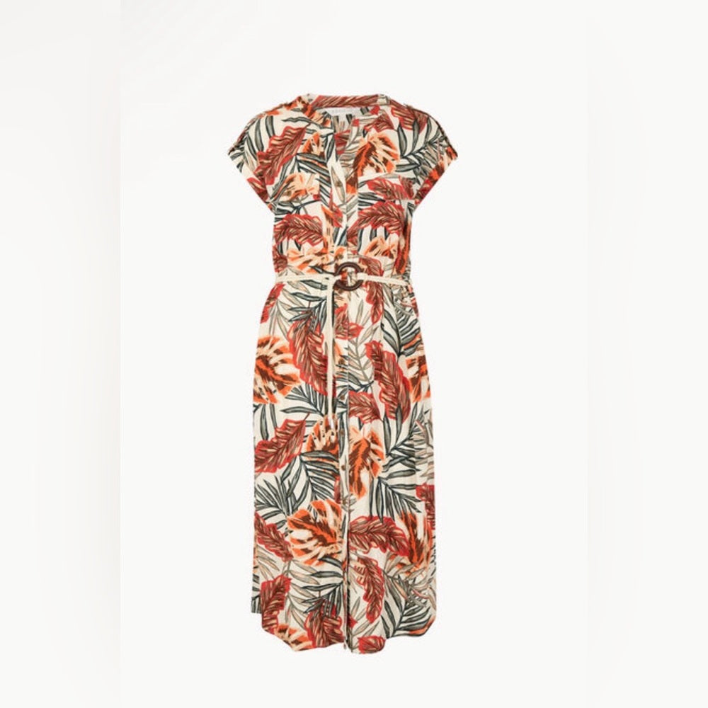 APRICOT Leaf Print Midi Dress in Orange and Green