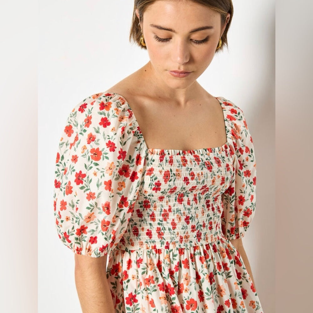 APRICOT 🍑- Floral Puff Sleeve Dress