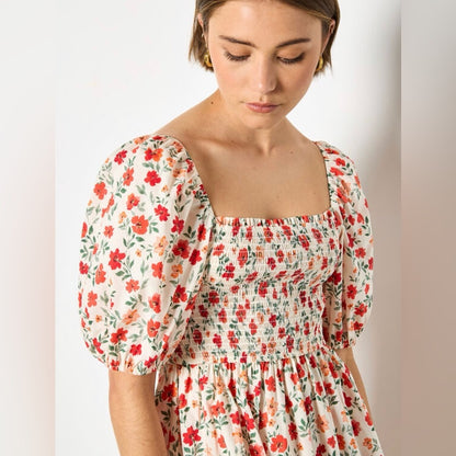 APRICOT 🍑- Floral Puff Sleeve Dress