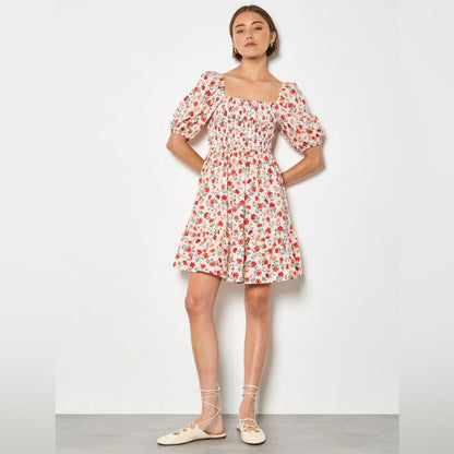 APRICOT 🍑- Floral Puff Sleeve Dress
