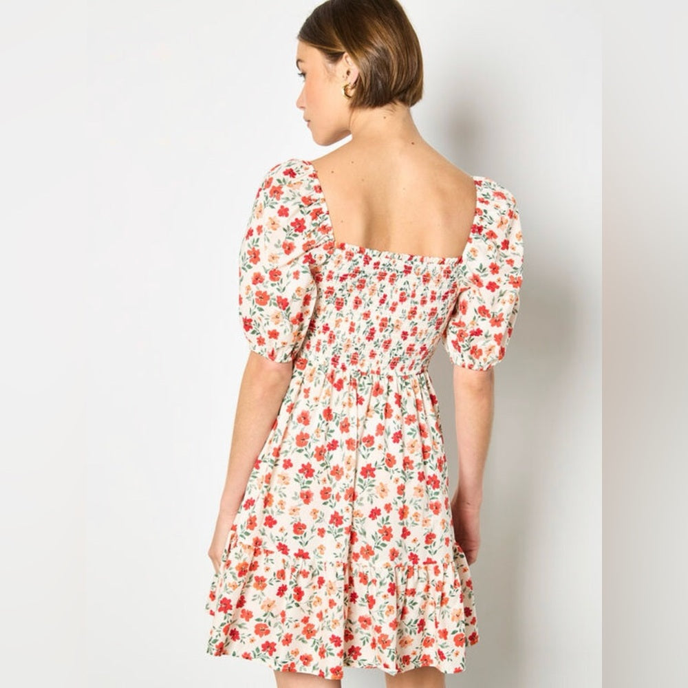 APRICOT 🍑- Floral Puff Sleeve Dress