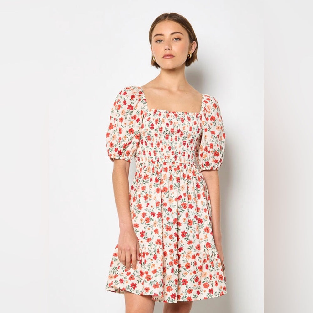 APRICOT 🍑- Floral Puff Sleeve Dress