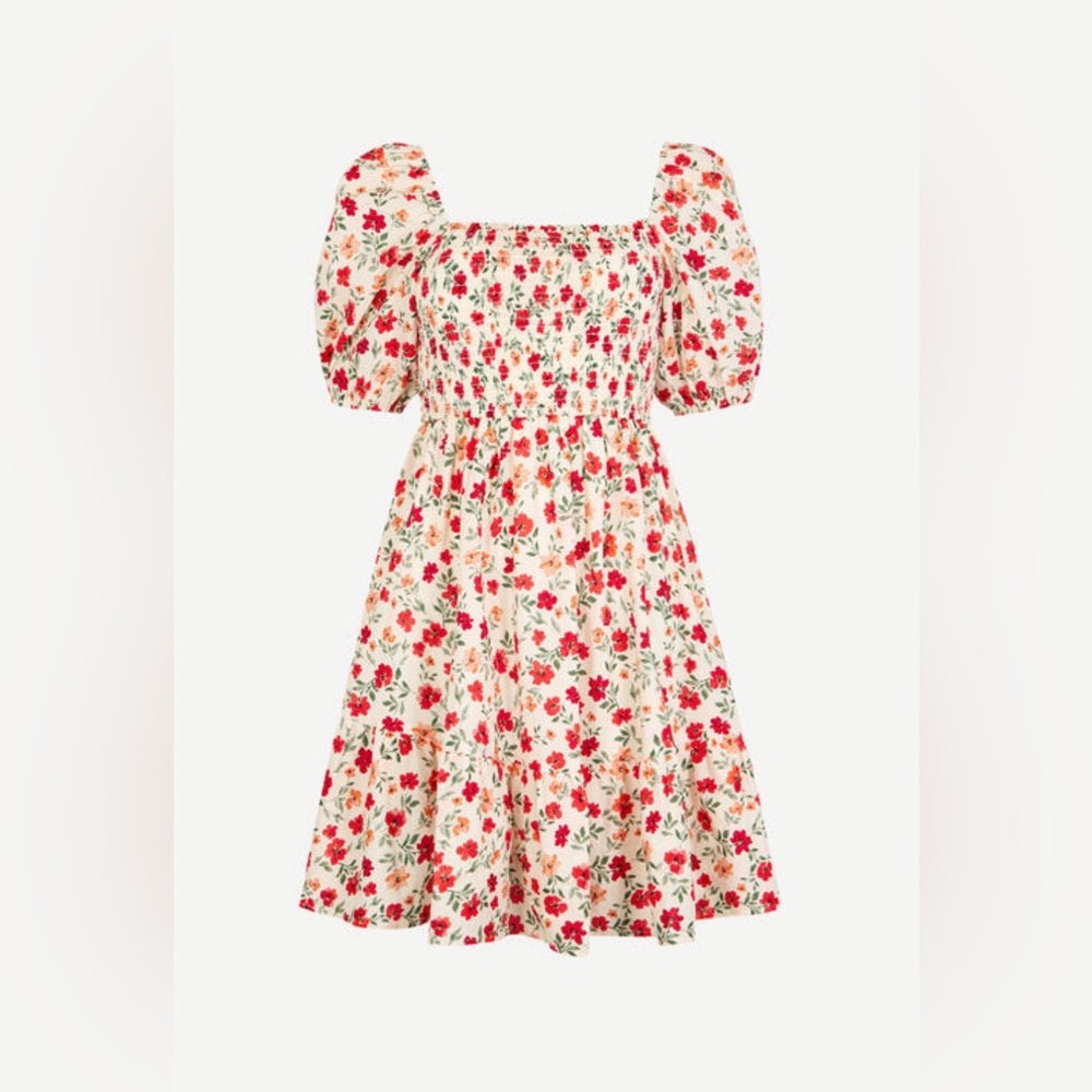 APRICOT 🍑- Floral Puff Sleeve Dress