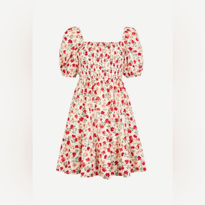 APRICOT 🍑- Floral Puff Sleeve Dress