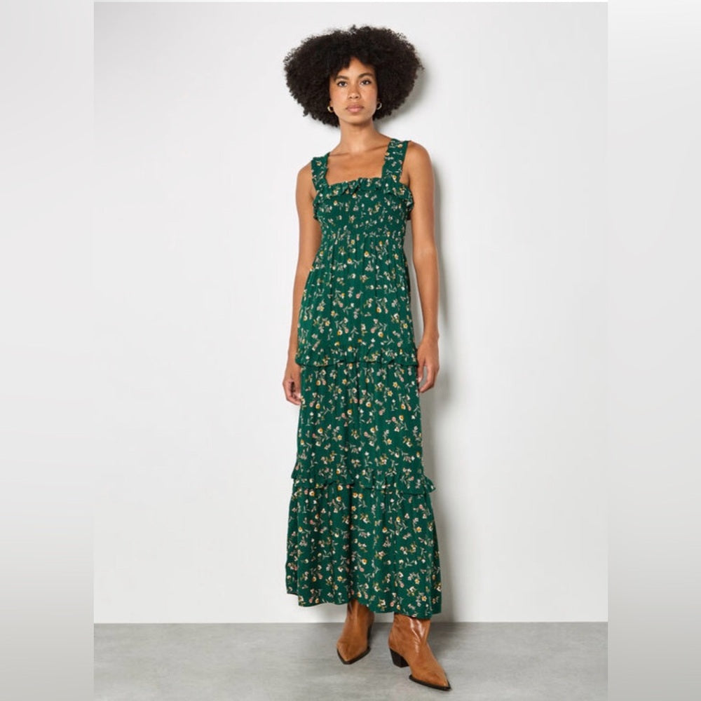 APRICOT 🍑-  Floral Green Maxi Dress