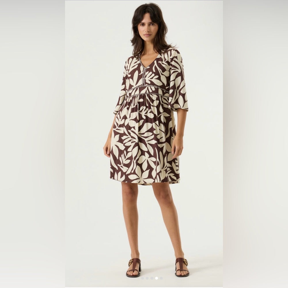 GARCIA - Brown and Cream Leaf Print Dress