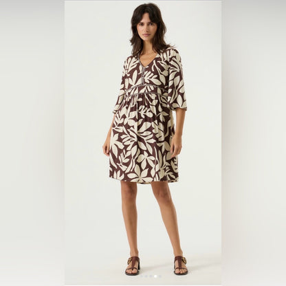 GARCIA - Brown and Cream Leaf Print Dress
