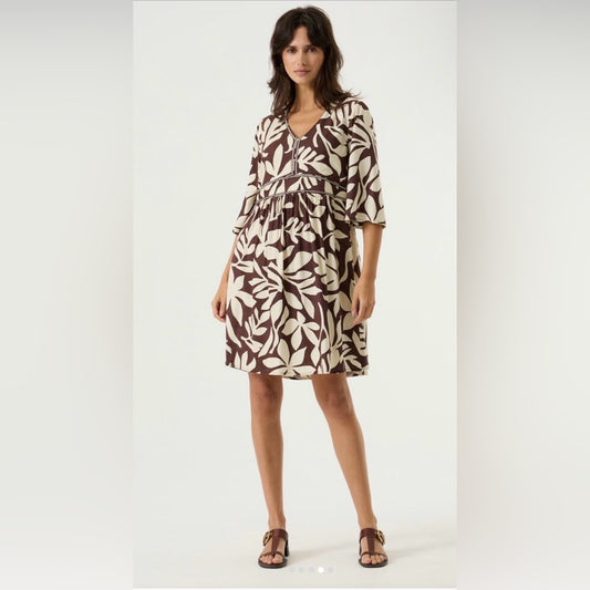 GARCIA - Brown and Cream Leaf Print Dress