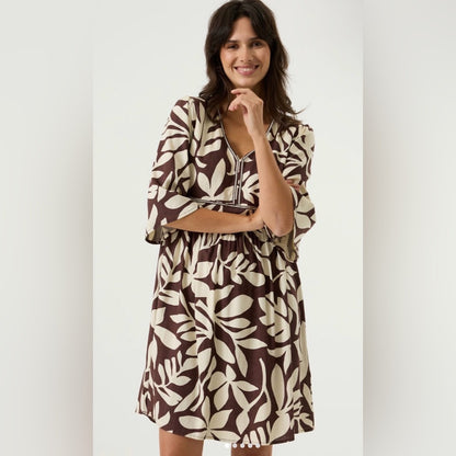 GARCIA - Brown and Cream Leaf Print Dress