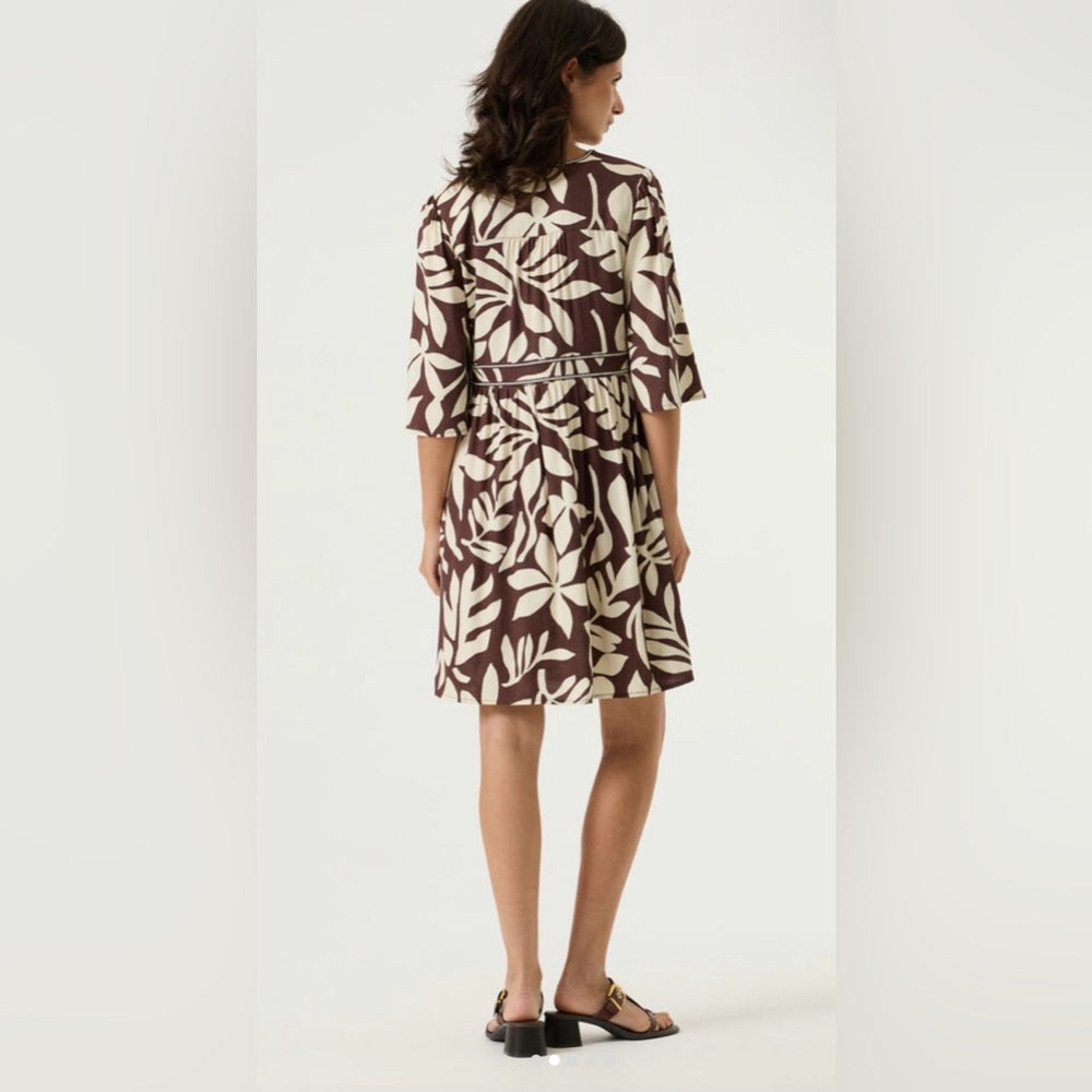 GARCIA - Brown and Cream Leaf Print Dress