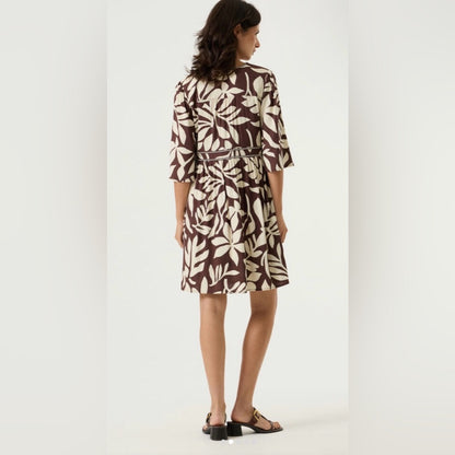 GARCIA - Brown and Cream Leaf Print Dress