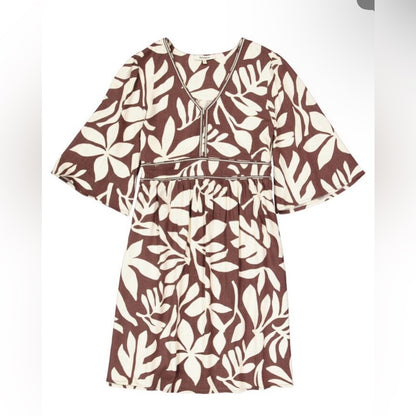 GARCIA - Brown and Cream Leaf Print Dress