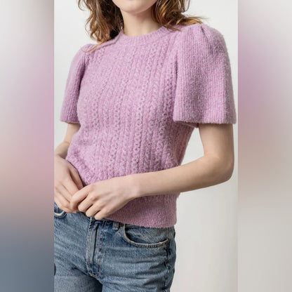 Lilla P 🌷 - Lilac Short-Sleeve Cable Knit Sweater