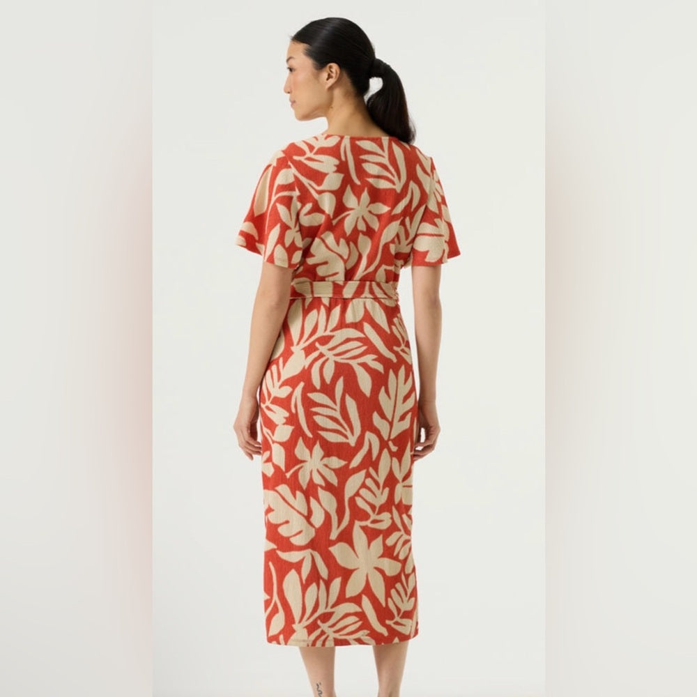 GARCIA - orange and Cream Leaf Print dress