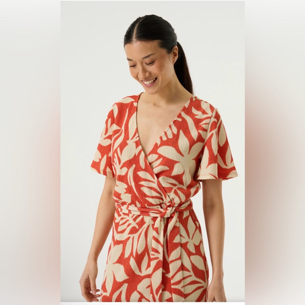 GARCIA - orange and Cream Leaf Print dress