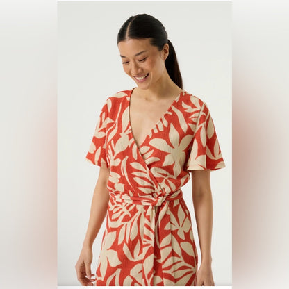 GARCIA - orange and Cream Leaf Print dress