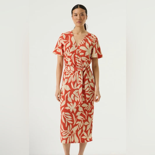 GARCIA - orange and Cream Leaf Print dress