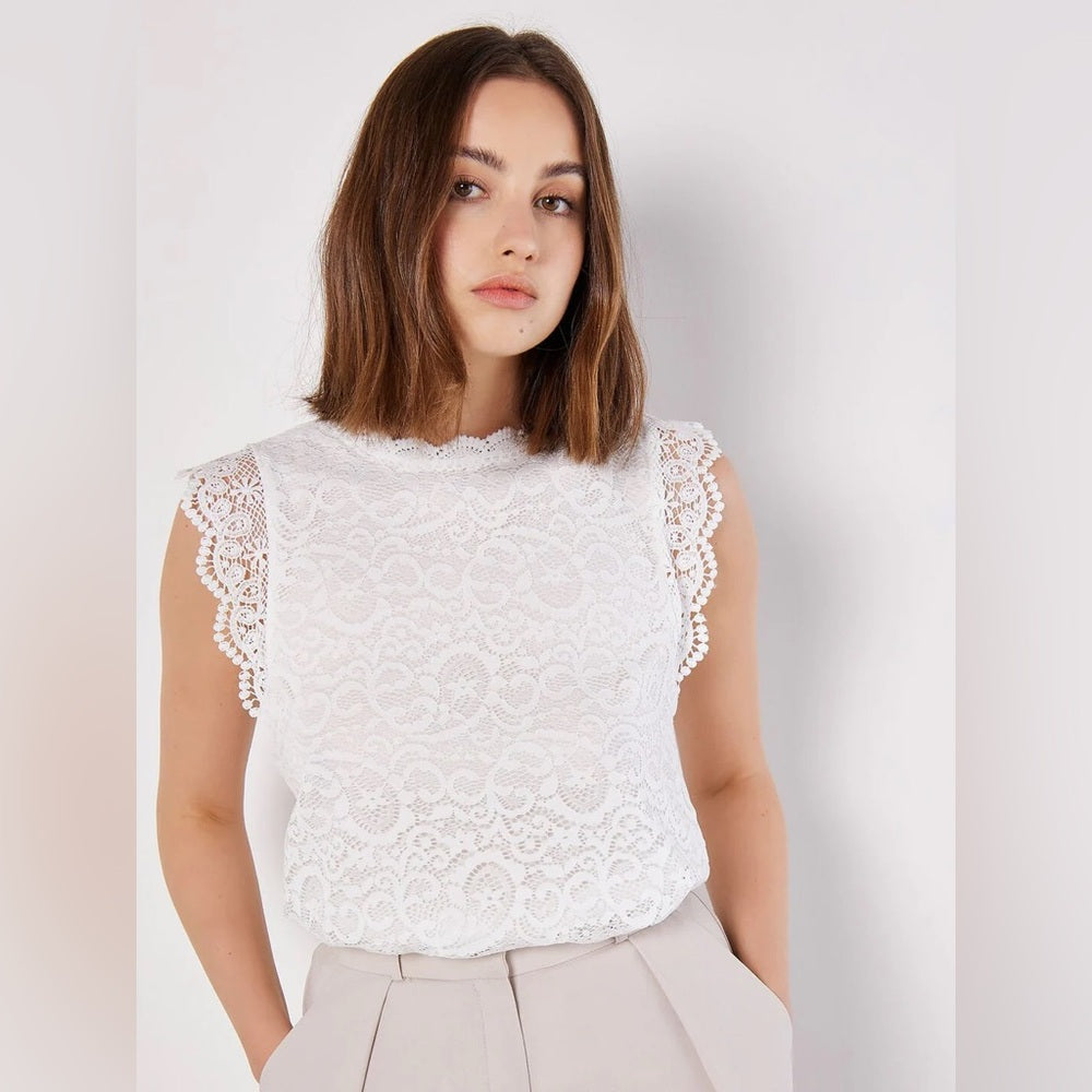 APRICOT 🍑 Lace Flutter Sleeve- White