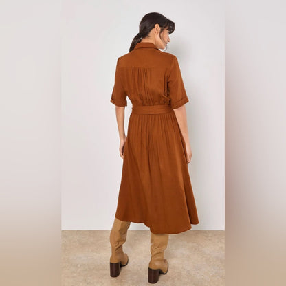 APRICOT 🍑- Beige Button-Front Shirtwaist Midi Dress with Tie Belt