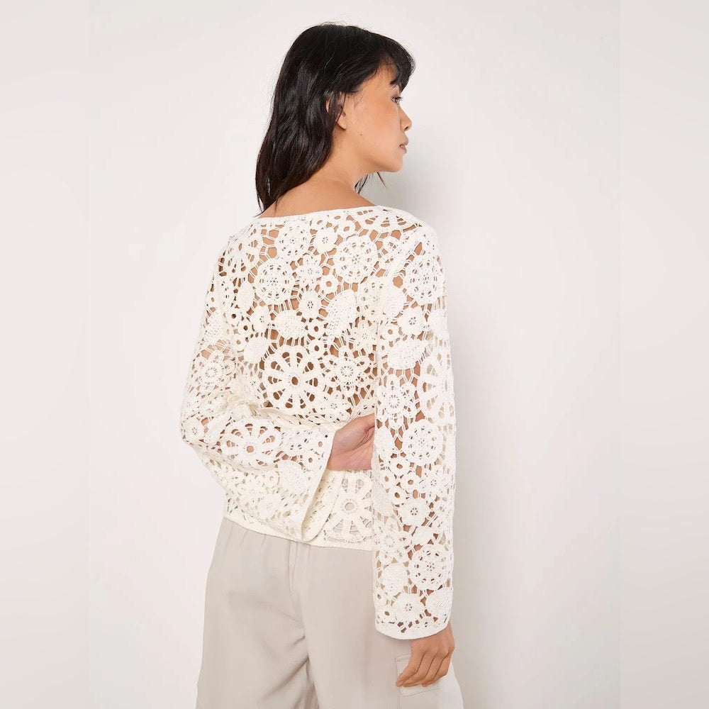 APRICOT 🍑- Women's White Crochet Lace Long-Sleeve Top