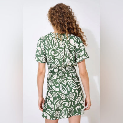 Floral Paisley Wrap Mini Dress