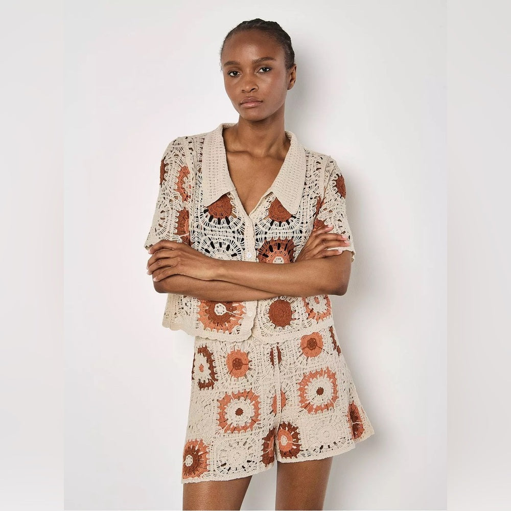 LAST ONE - APRICOT 🍑 - Crochet Cream and Rust - SHORTS ONLY