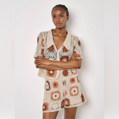 LAST ONE - APRICOT 🍑 - Crochet Cream and Rust - SHORTS ONLY