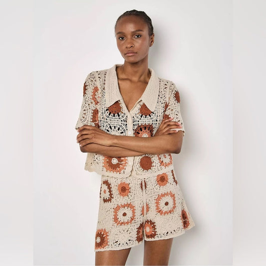 LAST ONE - APRICOT 🍑 - Crochet Cream and Rust - SHORTS ONLY