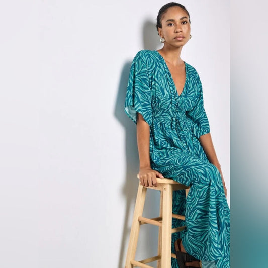 APRICOT Teal Zebra-Print Maxi Dress