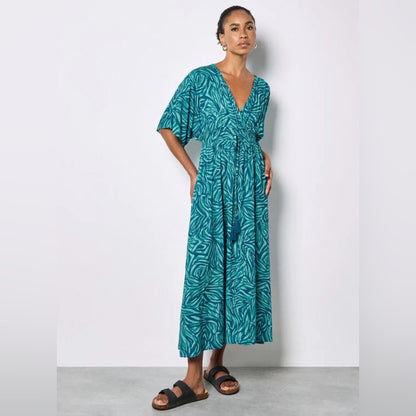 APRICOT Teal Zebra-Print Maxi Dress