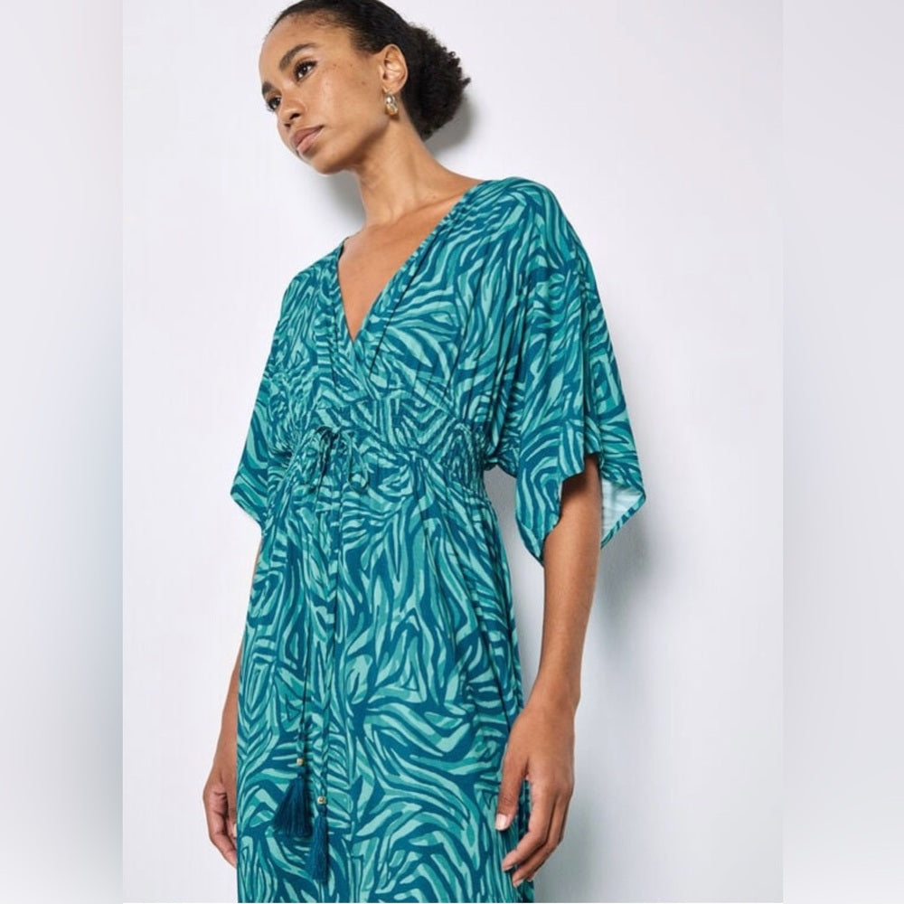 APRICOT Teal Zebra-Print Maxi Dress