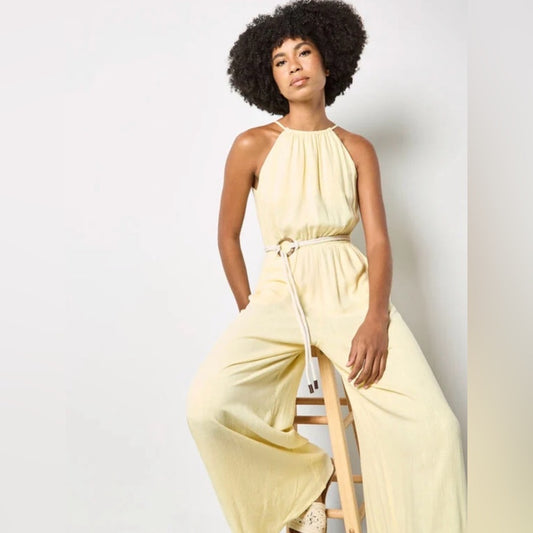 APRICOT 🍑- Women’s Halter Neck Wide-Leg Jumpsuit — Cream