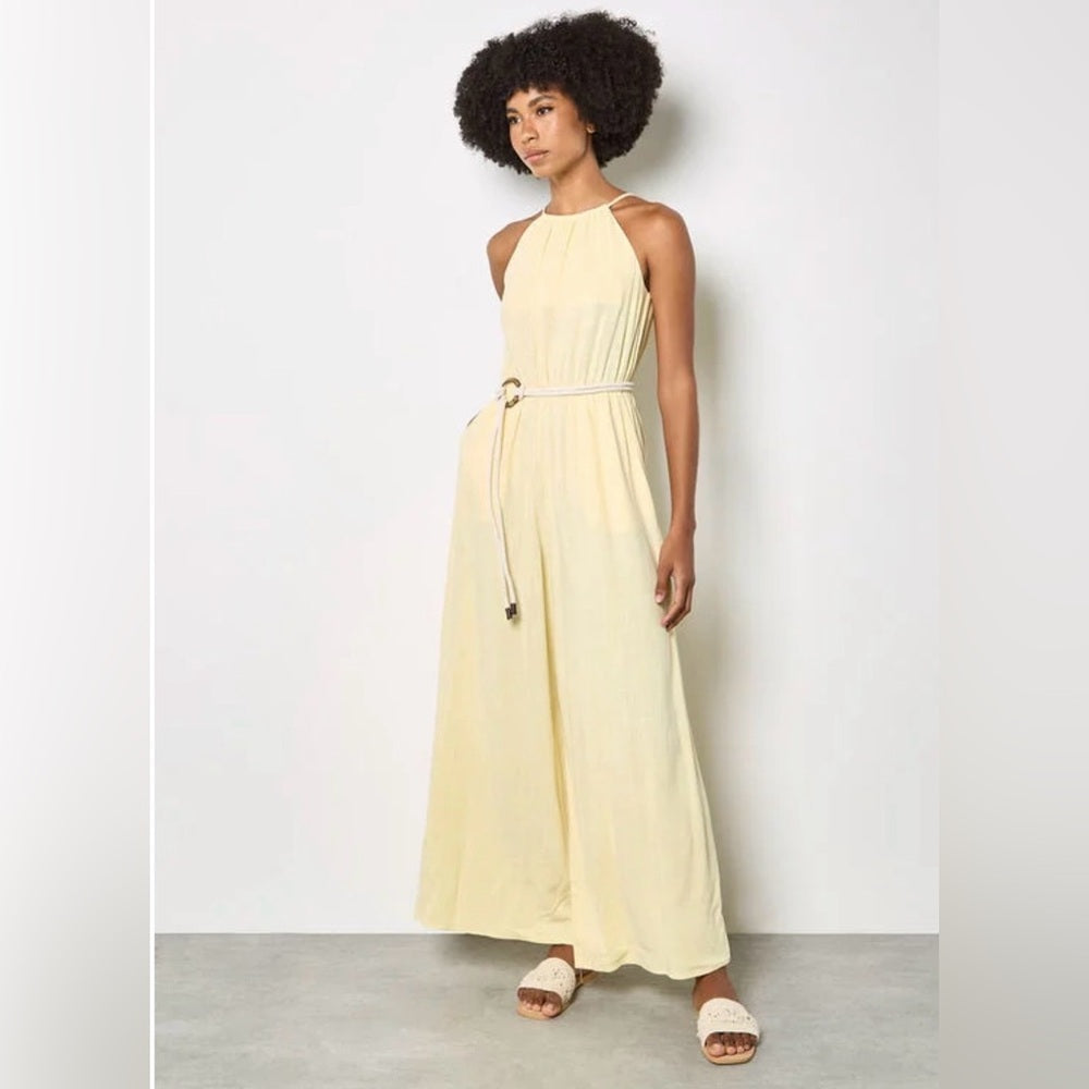 APRICOT 🍑- Women’s Halter Neck Wide-Leg Jumpsuit — Cream