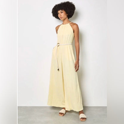 APRICOT 🍑- Women’s Halter Neck Wide-Leg Jumpsuit — Cream