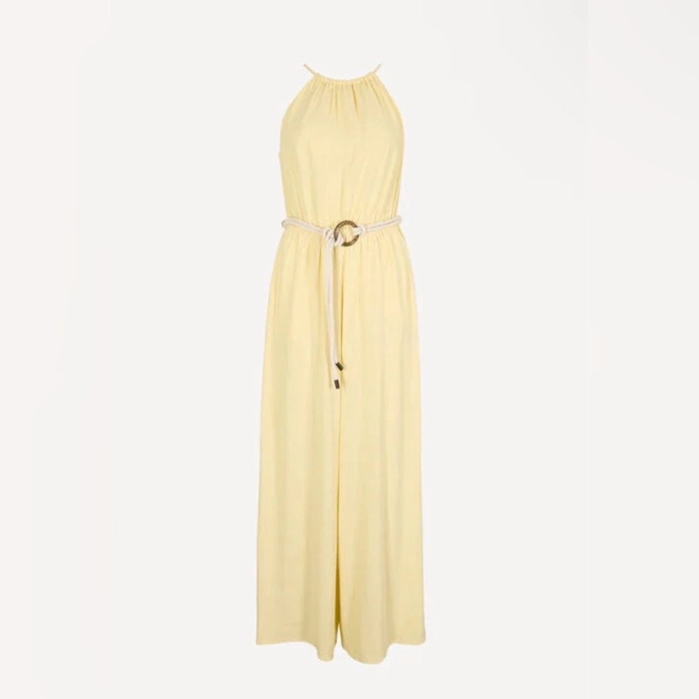 APRICOT 🍑- Women’s Halter Neck Wide-Leg Jumpsuit — Cream