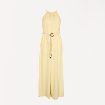 APRICOT 🍑- Women’s Halter Neck Wide-Leg Jumpsuit — Cream