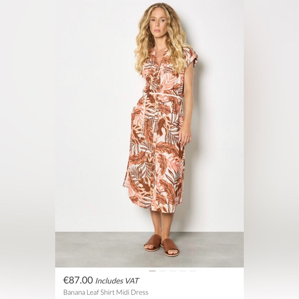 APRICOT 🍑 - Rust and Cream Tropical Tie-Waist Midi Dress