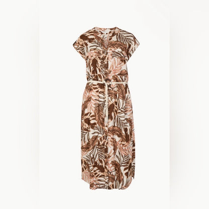 APRICOT 🍑 - Rust and Cream Tropical Tie-Waist Midi Dress