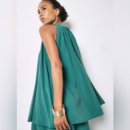 APRICOT 🍑 - Sleeveless Teal Pleated Swing Top
