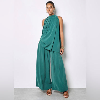 APRICOT 🍑 - Sleeveless Teal Pleated Swing Top