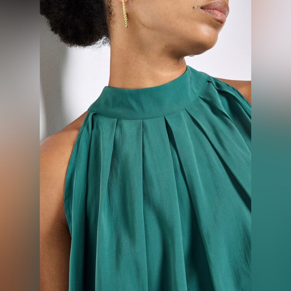 APRICOT 🍑 - Sleeveless Teal Pleated Swing Top