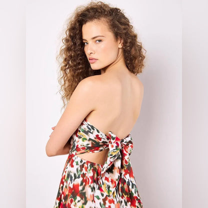 APRICOT 🍑- Strapless Tie-Back Floral Jumpsuit - White/Red/Green