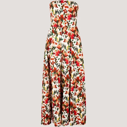 APRICOT 🍑- Strapless Tie-Back Floral Jumpsuit - White/Red/Green