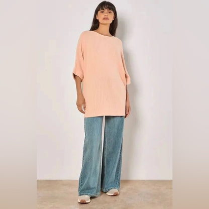 APRICOT 🍑 - Peach Boatneck Knit Top