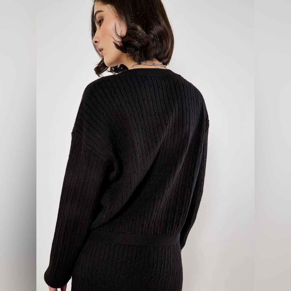 APRICOT 🍑- Black Ribbed Knit Midi Skirt