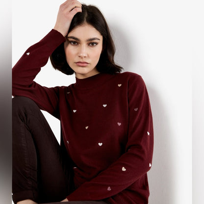 APRICOT 🍑- Women’s Burgundy Heart-Print Sweater