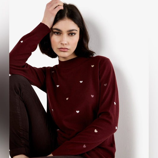 APRICOT 🍑- Women’s Burgundy Heart-Print Sweater